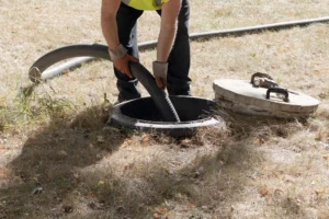 septic technician pumping a septic system
